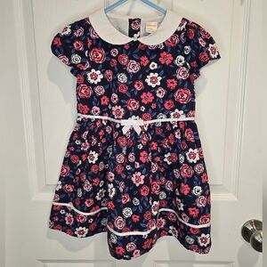 Gymboree Navy Floral Dress with White Collar and Pink Flowers